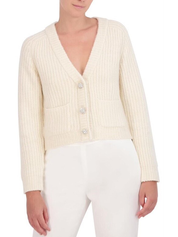 Bcbgmaxazria Women's V Neck Long Sleeve Raglan Cardigan W/ Front Snap Button Xs